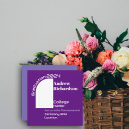 パープルホワイトタイポグラフィアーチ卒業フラットカード 案内状