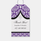 パープルホワイトダマスクウェディングサンキューラベル ギフトタグ (正面)