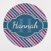 パープルホワイトティール（緑がかった色）はっきりしたストライプパターンモノグラム ラベル (デザイン1)