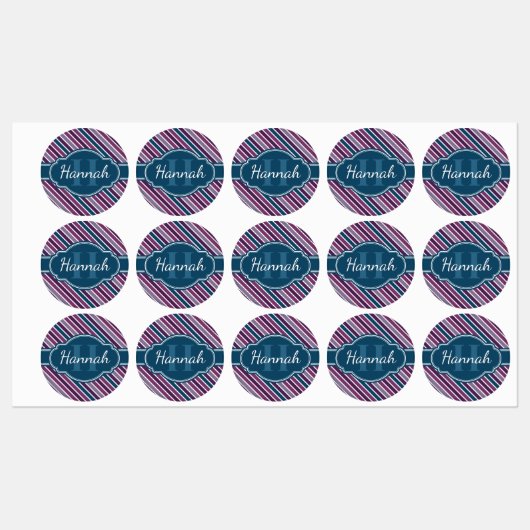 パープルホワイトティール（緑がかった色）はっきりしたストライプパターンモノグラム ラベル (シート)