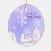 パープルホワイトトランスルーセントスノーフレークススノーハウス セラミックオーナメント (左)