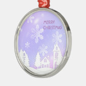 パープルホワイトトランスルーセントスノーフレークススノーハウス メタルオーナメント (左)