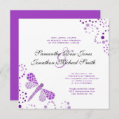 パープルホワイトトンボポインティリズムのカスタムウェディング 招待状 (正面/裏面)