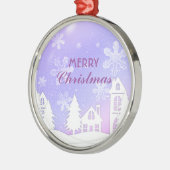 パープルホワイトハウススノーフレーククリスマス新年2023 メタルオーナメント (左)