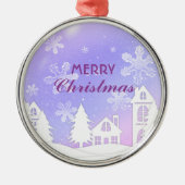 パープルホワイトハウススノーフレーククリスマス新年2023 メタルオーナメント (正面)