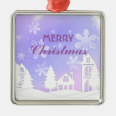 パープルホワイトハウススノーフレーククリスマス新年2023 メタルオーナメント (正面)