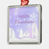 パープルホワイトハウススノーフレーククリスマス新年2023 メタルオーナメント (左)