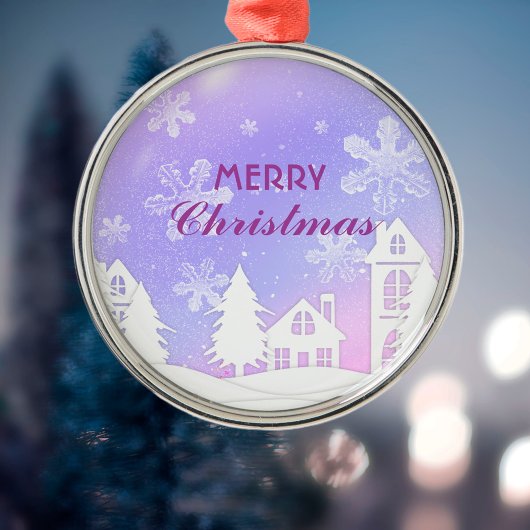パープルホワイトハウススノーフレーククリスマス新年2023 メタルオーナメント