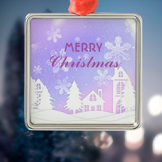パープルホワイトハウススノーフレーククリスマス新年2023 メタルオーナメント