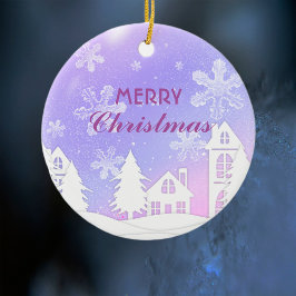 パープルホワイトハウススノーフレーククリスマス新年 セラミックオーナメント