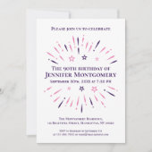 パープルホワイトピンク90th誕生日パーティー花火 招待状 (正面)