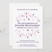 パープルホワイトピンク90th誕生日パーティー花火 招待状 (正面/裏面)