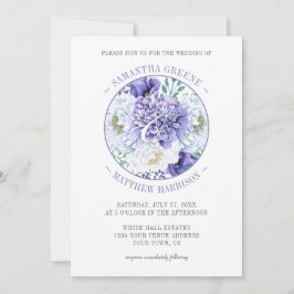 パープルホワイトピーニーズポピー結婚ズタイポグラフィ 招待状