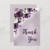 パープルホワイトフラワーズバタフライ誕生日 サンキューカード (正面/裏面)