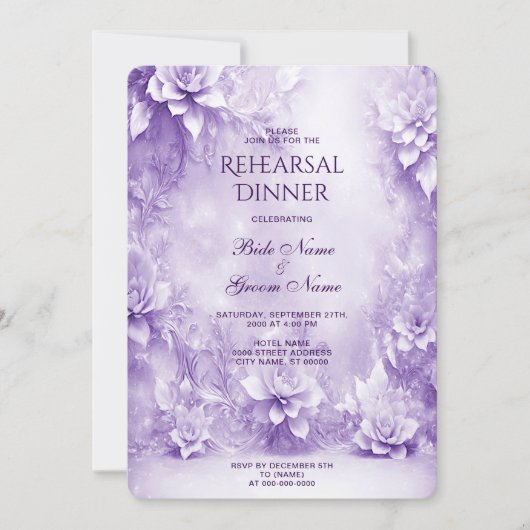 パープルホワイトフラワーズリハーサルディナー招待状 招待状 (正面)