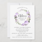 パープルホワイトフラワー wreath スイート16パーティー 招待状 (正面)