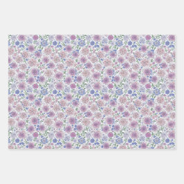 パープルホワイトフローラアモダンートラッピング紙 ラッピングペーパーシート