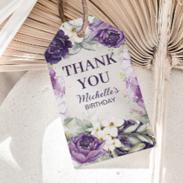 パープルホワイトフローラグリッター誕生日ありがとう ギフトタグ