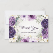 パープルホワイトフローラグリッター誕生日ありがとう サンキューカード (正面)