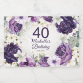 パープルホワイトフローラグリッター40th誕生日の名前 スパークリングワインラベル (シングルラベル)