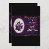 パープルホワイトフローラゴシックスカルハロウィン結婚ズ 招待状 (正面/裏面)