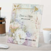 パープルホワイトフローラデザインサイン私たちのゲストブックウェッド 台座サイン (インサイチュ)