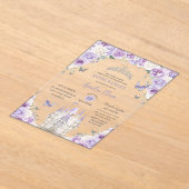 パープルホワイトフローラプリンセスキャッスルキンセアニェラXV アクリル招待状 (レイダウン)