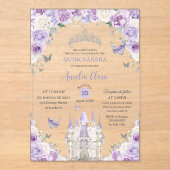 パープルホワイトフローラプリンセスキャッスルキンセアニェラXV アクリル招待状 (正面)