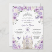 パープルホワイトフローラプリンセスキャッスルキンセアニェラXV 招待状 (正面)