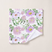 パープルホワイトフローラユーカリ緑エレガント園 バスタオルセット (ウォッシュタオル)