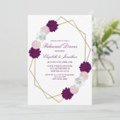 パープルホワイトフローラ幾何リハーサルディナー 招待状 (スタンド正面)