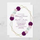 パープルホワイトフローラ幾何リハーサルディナー 招待状 (正面/裏面)