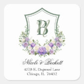 パープルホワイトフローラ結婚クレスト差出人住所 スクエアシール