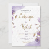 パープルホワイトフローラ結婚式招待状 招待状 (正面)