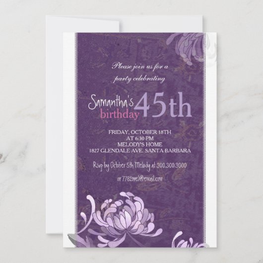 パープルホワイトフローラ45thバースデーパーティー 招待状 (正面)