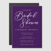 パープルホワイトブライダルシャワー パーソナライズされた マグネット招待状 (正面/裏面)