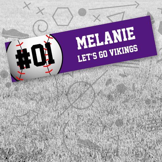 パープルホワイトベースボールチーム バンパーステッカー