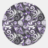 パープルホワイトペイズリープリント エレガント バースデーパーティー ラウンドシール (正面)