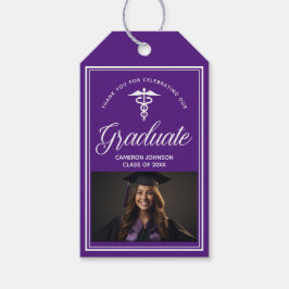 パープルホワイトメディカルスクール写真卒業パーティー ギフトタグ