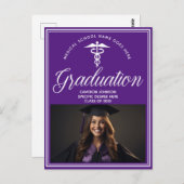 パープルホワイトメディカルスクール写真卒業パーティー ポストカード (正面/裏面)