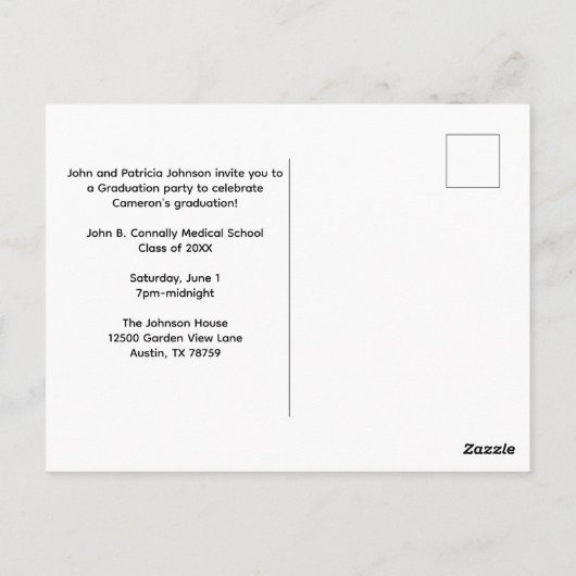 パープルホワイトメディカルスクール写真卒業パーティー ポストカード (裏面)