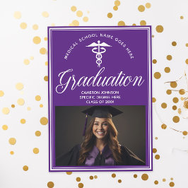 パープルホワイトメディカルスクール写真卒業パーティー 招待状