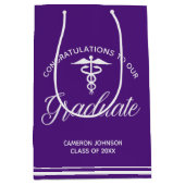 パープルホワイトメディカルスクール卒業パーティー ミディアムペーパーバッグ (正面)