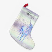 パープルホワイトユニコーンスパークルグリッター名 スモールクリスマスストッキング (正面 (吊り時))