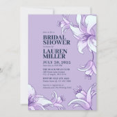 パープルホワイトリリーフラワーフローラブライダルシャワー 招待状 (正面)
