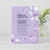 パープルホワイトリリーフラワーフローラブライダルシャワー 招待状 (スタンド正面)