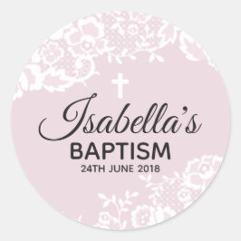 パープルホワイトレース《キリスト教》洗礼式や命名式シール ラウンドシール