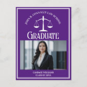 パープルホワイトロースクール写真卒業 案内ポストカード (正面)