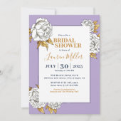 パープルホワイトローズカーネーションフローラブライダルシャワー 招待状 (正面)