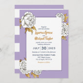 パープルホワイトローズカーネーション春結婚フローラ 招待状 (正面/裏面)